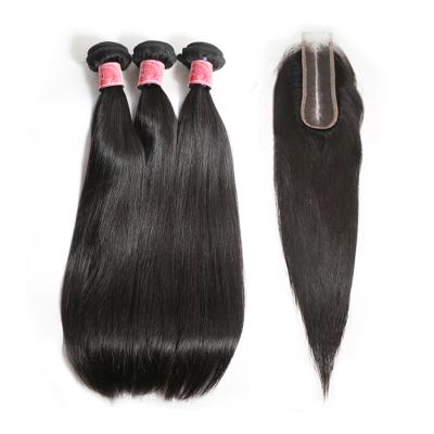 China Natural Hair Extensions & Free Shipping 2x6 Lace Closure Unprocessed Brazilian Virgin Hair Straight Human Hair Bundles With Closure for sale