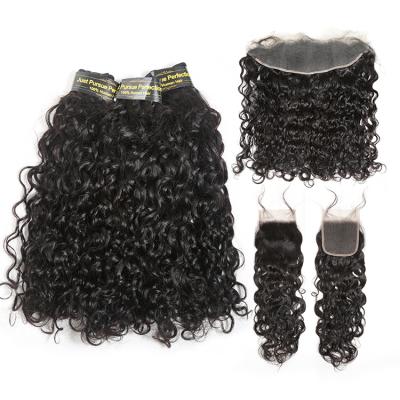 China Water Wave Weave Hair Bundles With Closure Cuticle Aligned Hair , Wholesale Cheap Price 3 Unprocessed Brazilian Hair Closure 10