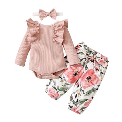 China Lovely Girl Floral Long Pants Winter Clothing Baby Clothes Set Anti-Shrink Ruffle Design Baby Girl Clothes Set for sale