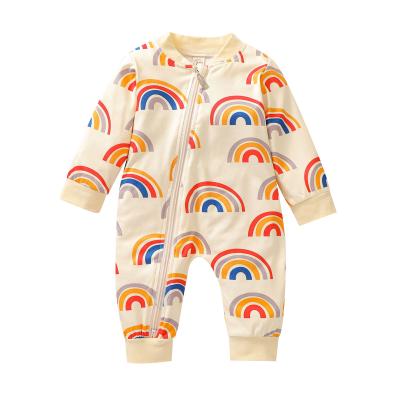 China Wholesale Boy's Bulk Ribbed Jumpsuit Print Rainbow Overalls 100% Newborn Cotton Baby Girl Baby Romper for sale