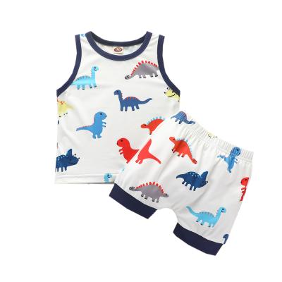 China Hot Sale Anti-Shrink Animal Printing Sleeveless Kid Boy Clothes Short Pants Baby Boy Dressing Sets for sale