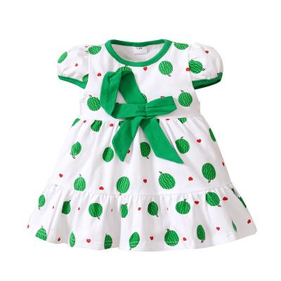 China Baby Summer Anti-wrinkle and White Fancy Green and White Dress A Line Short Lantern Sleeve Baby Dresses for sale