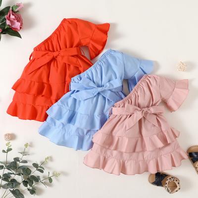 China Wholesale Newborn Lolita Style Baby Dresses Single Oblique Shoulder Cake Ruffle Anti-wrinkle Girl Dress for sale