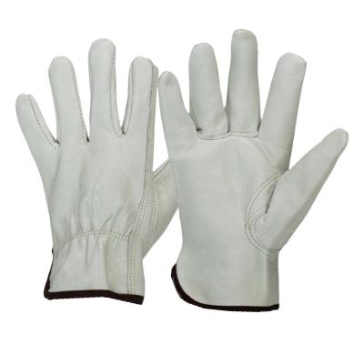 China Goods. White Cow Grain Safety Leather Work Glove For Construction Industry Warehouse Driver Gloves for sale