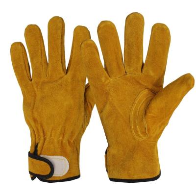 China Durable And Flexible Cheap Cow Split Leather Yellow Hard Working Gloves Mens Working Gloves Wholesale for sale