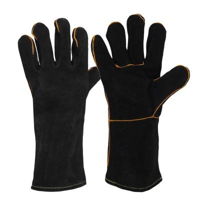 China Double Leather on Fingers and Back Wholesale Leather Black Welding Gloves Whip High Quality Factory Safety Split Leather Welding Gloves for sale