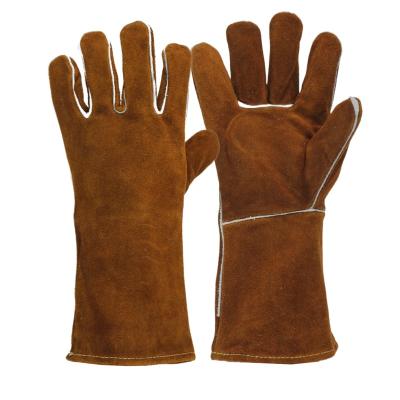 China Retro Logo Leather Welding Gloves Durable Custom Heat Resistant Leather Work Gloves For Welders for sale