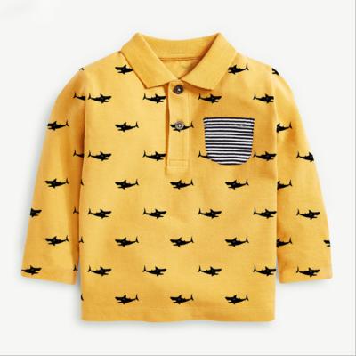 China New Design Kids Boys Polo Shirts Shark Print Soft Polo Shirts Long Sleeved T-shirts for sale