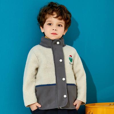 China Soft Winter Fleece Coat For Kids Boys Jacket Coat For Kids Loose Pocket Front With Button Embroidery Cute Kids Winter Coat for sale