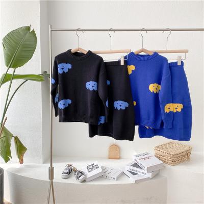 China Casual Cartoon Dogs Printing Warm Fleece Girls Set Kids Sports Tracksuit Sweatshirt And Girls Sweater Winter Skirt for sale