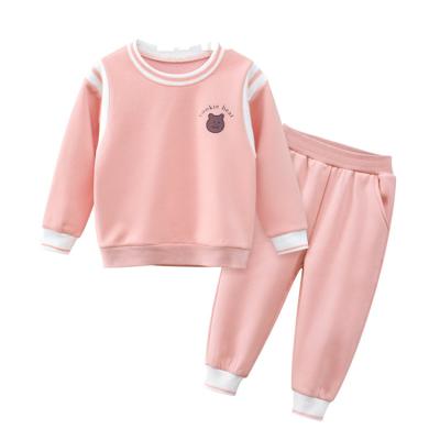 China Casual Quilted Girls Color OEM Round Neck Sweatshirt and Pants Winter Fleece Kids Sports Tracksuit Warm Fleece Girls Set for sale