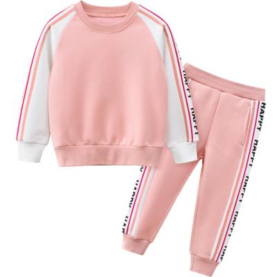 China Girls Casual OEM Round Neck Sweatshirt and Pants Winter Fleece Kids Sports Tracksuit Warm Fleece Girls Set for sale