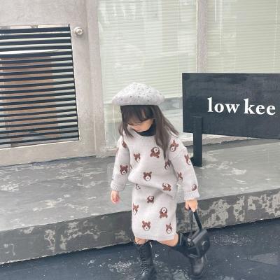 China Casual Christmas Elks Printing Warm Fleece Girls Set Kids Sports Tracksuit Sweatshirt And Girls Sweater Winter Skirt for sale