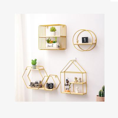 China Indoor Shelf High Quality Wall Mounted Metal Storage Europe Hexagon Partition Wall Floating Decoration for sale