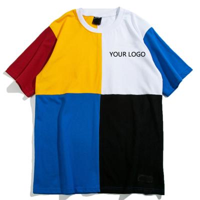 China Fashion Hip Hop Color Block Patchwork Anti-pilling Short Sleeve T-Shirts Mens Couple Street Urban Wear Tops Tees for sale