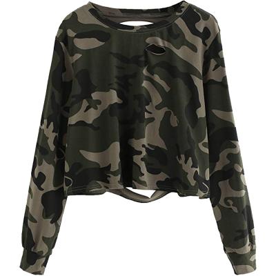 China Fashion Breathable New Design Long Sleeve 100% Cotton Camouflage Camouflage Women Crop Top T-Shirt With Private Label for sale