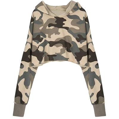 China Wholesale Breathable Loose High Quality Camouflage Camouflage Crop Top Women Pullover Hoodie With Your Logo for sale