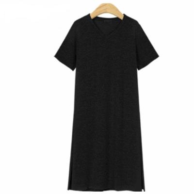 China Ladies Fashion Summer Casual Anti-pilling Curved Edge Elegant Stretch Straight Dresses Plus Size Slit Dress Women's T-shirt Long for sale