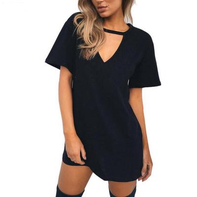 China Sexy V-Neck Scarf Women's Summer Anti-pilling T-shirt Dress Short Sleeve Loose Streetwear Club Dress Dresses for sale