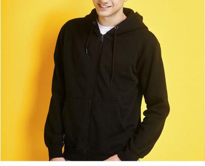 China FJUN Anti-pilling Black Hoodie Wholesale Cotton Polyester Hoodie With Zipper Hoodie Men for sale