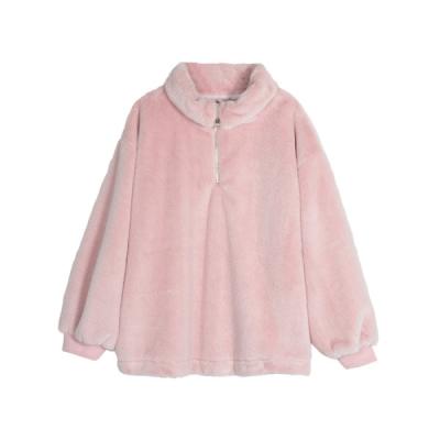 China cwt53 lamb wool windproof loose fit for women chunky hoodie top with heavy fleece ladies casual overcoat for sale