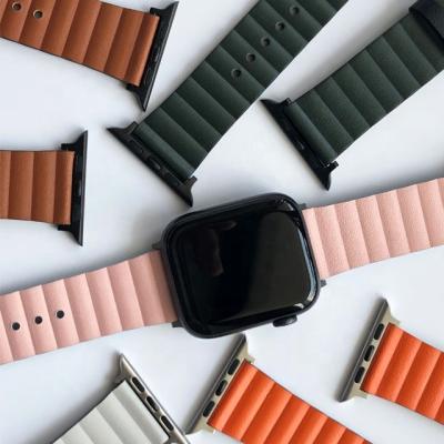 China 42mm Buckle Design Deployment Watch Band Genuine Leather Leather Strap For Se 6 5 Apple Watch Band Series 7 4 3 2 1 for sale