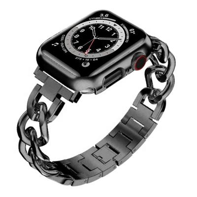 China Luxury Stainless Steel Charms Metal Black Slim Watch Band For Apple Watch 7 Series Se 6 5 4 3 2 1 for sale