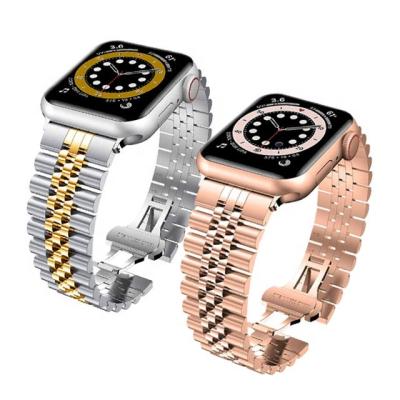 China Hot Selling 2022 22mm Stainless Steel Gold Beads Black Butterfly Clasp Stainless Steel Smart Watch Band Strap For Apple Watch for sale