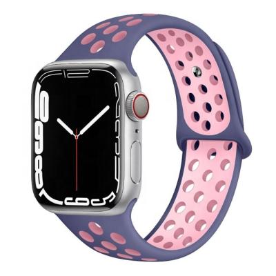 China Custom Breathable Sport Multi Color Rubber Factory Price Silicone Rubber Watch Band For Apple Watch 7 Series Se 6 5 4 3 2 1 for sale