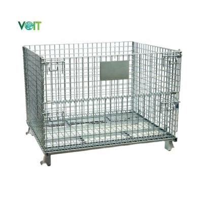 China Durable Material Handling Custom Transport Galvanized Collapsible Metal Warehouse Wire Storage Pallet Cage for sale