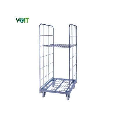 China Detachable Adjustable Shelf Customized Easy Assemble Metal Wire Logistics Laundry Folded Trolley Roll Container for sale