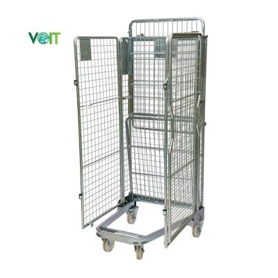 China Logistics Stackable Collapsible Warehouse Adjustable Shelf Foldable Stackable Metal Steel Storage One View Roll Cage for sale