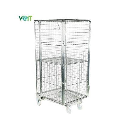 China Adjustable Shelf Stackable Foldable Customized Safety Galvanized Storage Folding Roll Container Logistic Trolley for sale