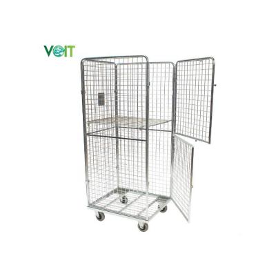 China Stackable Foldable Adjustable Shelf Customized Double Door Zinc Plating Industrial Logistics Supermarket Metal Roller Cart for sale