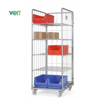 China Adjustable Shelf Stackable Foldable Medium Duty Zinc Galvanized Storage Transporting 3 Sided Roll Container Cart for sale