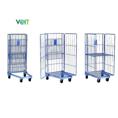 China Stackable Adjustable Shelf 3 Side Transport Collapsible Cargo Storage Folding Metal Roll Logistic Container for sale