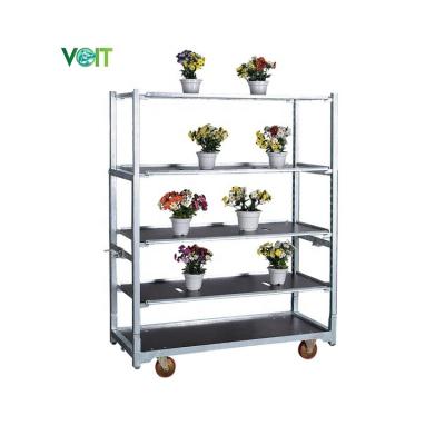 China Detachable Height Greenhouse Plant Adjustable Transport Steel Gardening Shelves Flower Trolley Danish Cart for sale