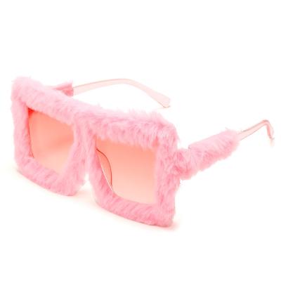 China Latest Oversized Square Plush Square Sunglasses Women Fashion Pink Fur Sunglasses for sale