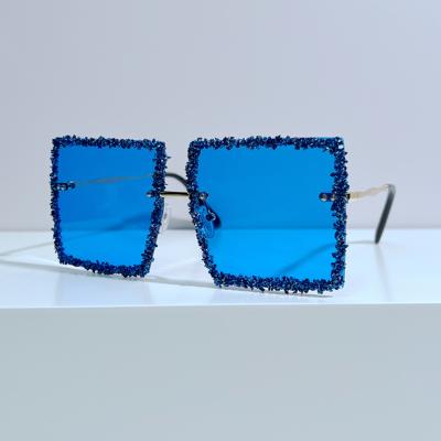 China High Quality Rimless Bling Rhinestone Rimless Sunglasses 2023 Oversized Squares Unisex Diamond Sunglasses for sale