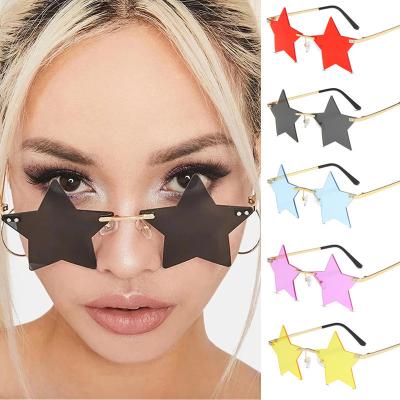 China Funny Rimless Sunglasses Party Decoration Star Pentagon Eyewear Trendy Rimless Star Shaped Sunglasses Wholesale for sale