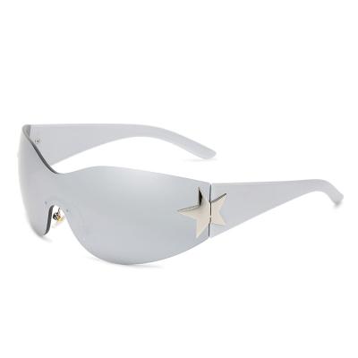 China Y2K Silver Oversized Rimless Wrap Star Sunglasses Women Wrap Around Sports Punk Sun Glasses for sale