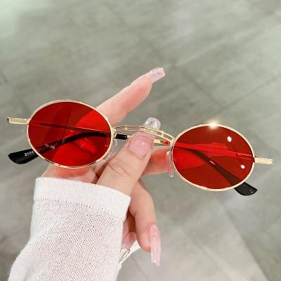 China Vintage Red Small Oval Frame Mens Double Bridge Fashion Sunglasses Punk Sunglasses for sale