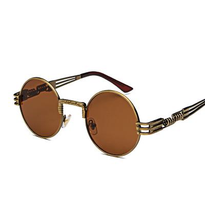 China Fashion Sunglasses Vintage Metal Spring Leg Sun Glasses Cheap Retro Steampunk Round Shape Sunglasses For Men for sale