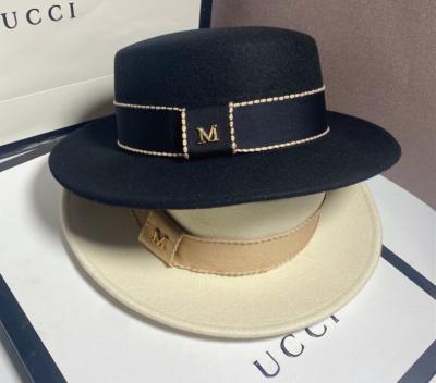 China Hot Wide Brim Women's Fedora Wool Hat Wholesale New Fashion Picture Unisex Custom Manufacturers Felt Ribbon Simple Picture Character for sale