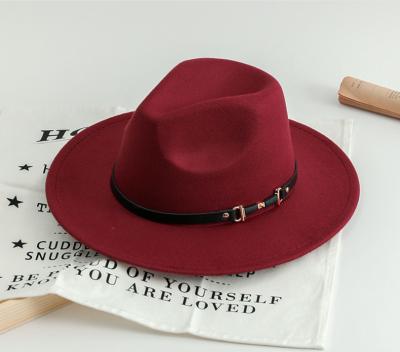 China Hot Sale Image Fashion Fedora Hat Felt High Quality Panama Vintage With Belt Jazz Winter Women Plain Ribbon Customized Unisex for sale