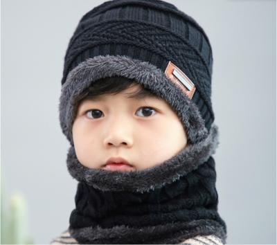 China Hot Sale Picture Kids Knitted Hat Wholesale Custom Design Kids Winter Warm Hat Knitting Acrylic With Scarf Wind Proof Cotton Unisex for sale