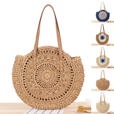 China Summer Casual Ladies Handbag Round Straw Handwoven Striped Printed Shoulder Bag for Women Luxury Designer Casual Messmenger Beach Bags for sale