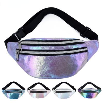 China Free Shipping Holographic Bum Zip Waist Bags Women Holographic Beach Travel Banana Bag PU Laser Fanny Pack Hologram Waist Bag Water Proof for sale