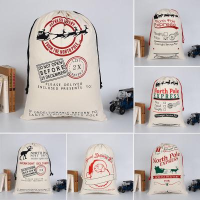 China Christmas Sack Free Shipping Personalized Xmas Bags Storing Santa Cotton Linen Sack Drawstring Candy Pouch Christmas Gift Sack Holder for sale