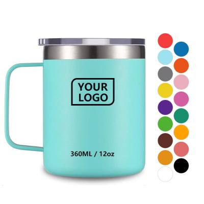 China Disposable Custom Logo Leak Proof 12oz 16 oz Metal 304 Stainless Steel Travel Thermo Coffee Mug With Handle for sale